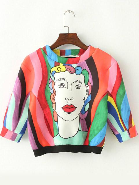 Shein Multicolor Round Neck Cartoon Print Crop Top