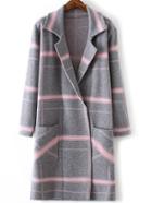 Shein Grey Plaid Shawl Collar Pocket Sweater Coat With Hidden Button