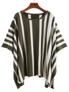 Shein Vertical Striped Poncho Blouse - Olive Green