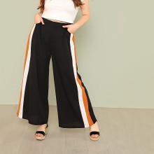 Shein Plus Contrast Tape Side Wide Leg Pants