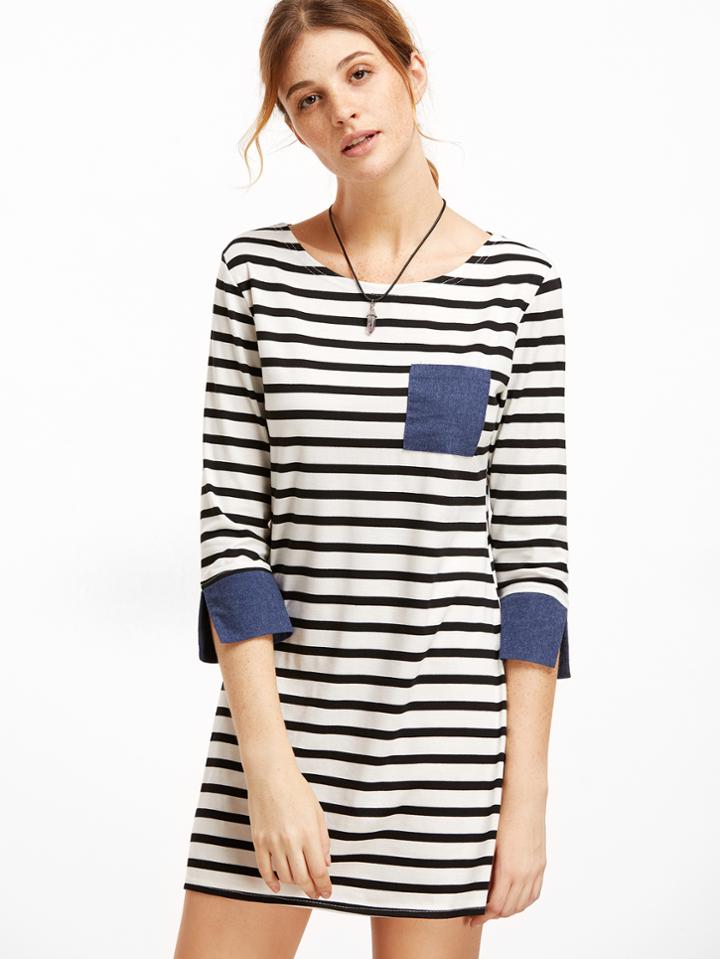 Shein Contrast Trim Striped Tee Dress