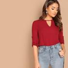 Shein Keyhole Front Roll Tab Sleeve Top
