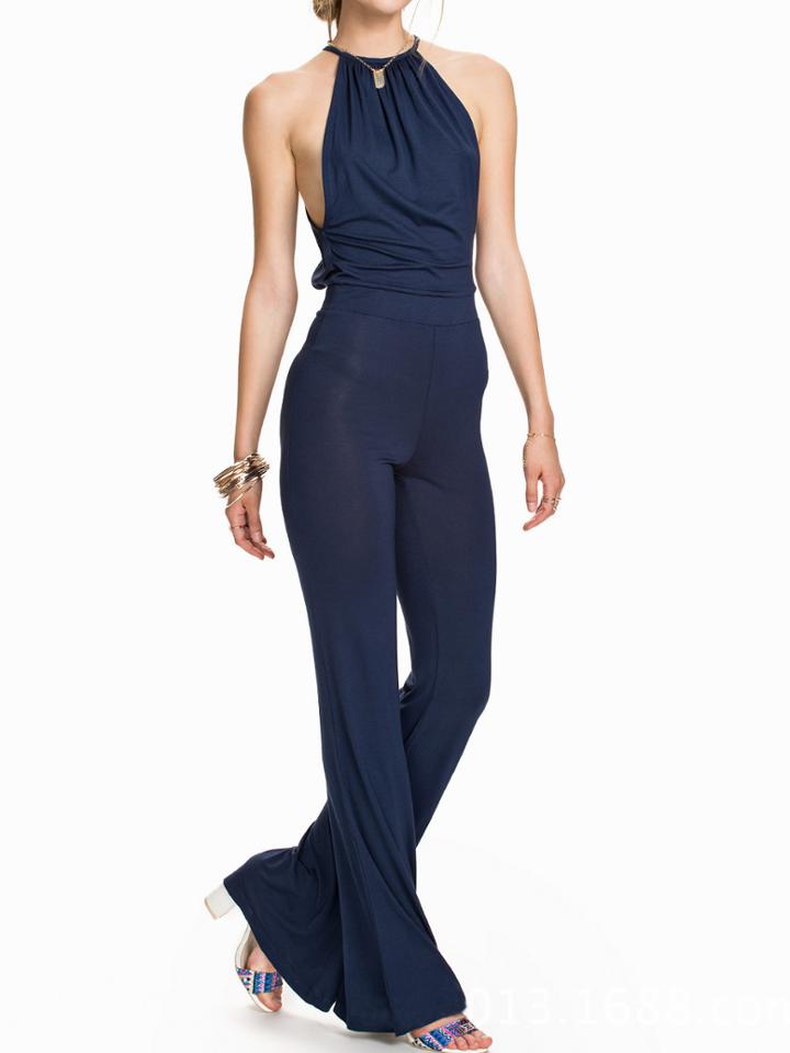 Shein Navy Sleeveless Backless Bell Jumpsuit