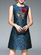 Shein Blue Sequined Jacquard Shift Dress