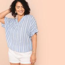 Shein Plus Roll Up Sleeve High Low Top