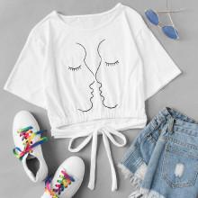 Shein Abstract Graffiti Print Knot Tee