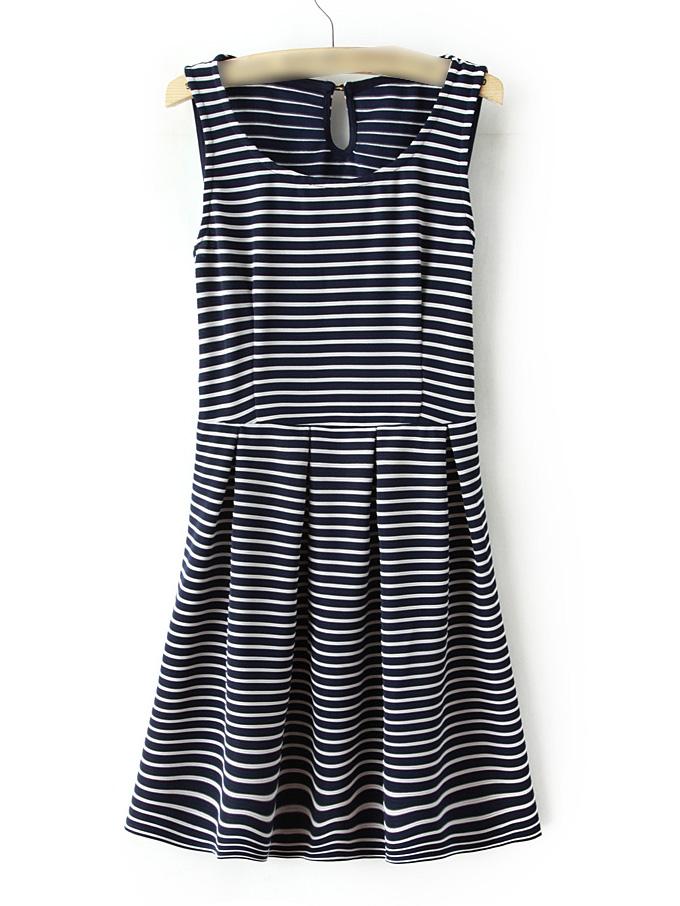 Shein Color Block Stripe Key-hole Skater Dress