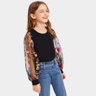 Shein Girls Flower Embroidered Mesh Sleeve T-shirt