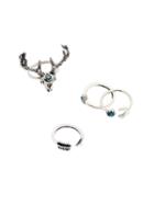 Shein 4pcs Silver Plated Deer Head Triangle Moon Ring Set