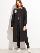 Shein Black Letter Patch Band Collar Long Outerwear