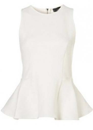 Rosewe Pure White Dress Hem Shirred Waist Tops With Zip