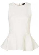 Rosewe Pure White Dress Hem Shirred Waist Tops With Zip