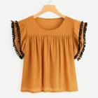 Shein Pom Pom Sleeve Pleated Blouse