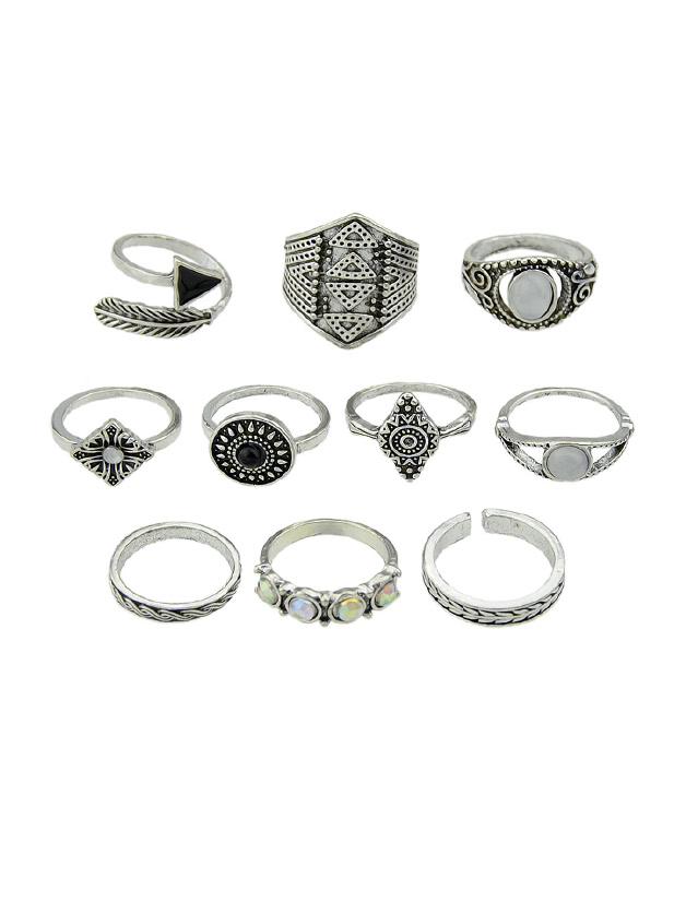 Shein At-silver 10 Pcs/set Boho Chic Finger Rings Women Accessories
