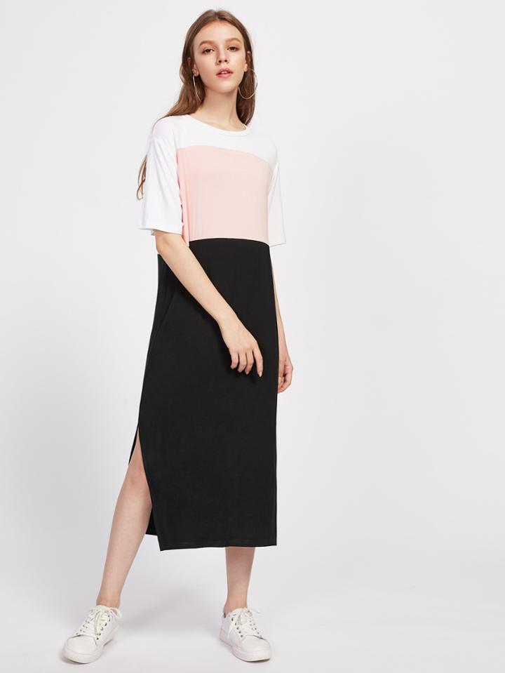 Shein Slit Side Cut And Sew Tee Dress