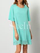 Shein Turquoise Aqua Half Sleeve Hollow Dress
