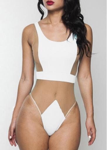 Rosewe White Open Back Mesh Splicing One Piece Swimwear