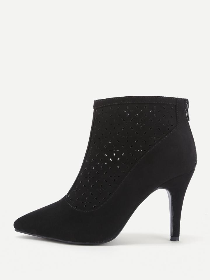 Shein Laser Cut Detail Stiletto Heeled Ankle Boots