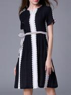 Shein Black White Tie-waist Pockets Dress