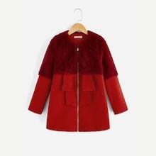 Shein Girls Faux Fur Panel Zip Up Coat