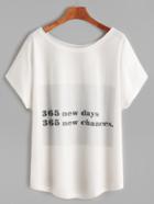 Shein Beige Slogan Print Dolman Sleeve T-shirt