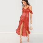 Shein Cold Shoulder Surplice Wrap Ruffle Dress