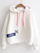 Shein White Letter Print Patch Hooded Sweatshirt