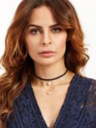 Shein Black Faux Pearl Choker Double Layered Necklace