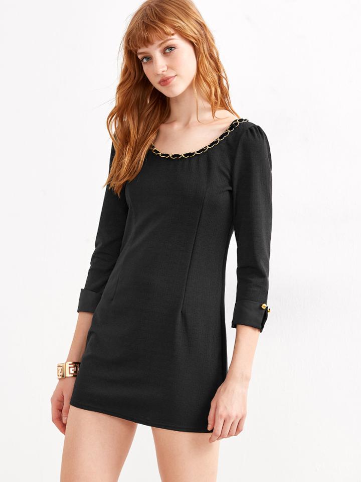 Shein Black Chain Trim Sheath Dress