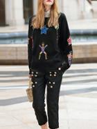Shein Black Knit Sweater Sequined Top With Pants