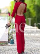 Shein Red Long Sleeve Backless Jumpsuit