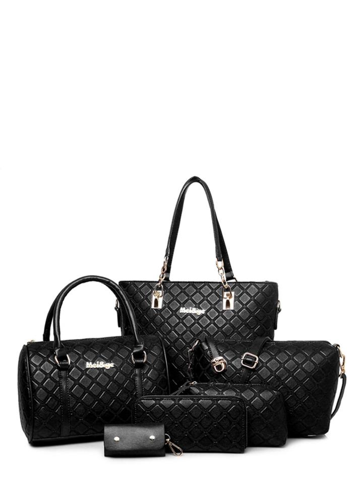 Shein Square Pattern Pu Combination Bag 6pcs