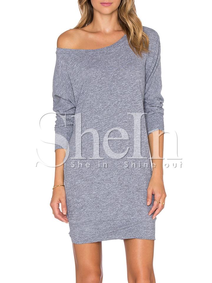 Shein Grey Marl Slate Round Neck Casual Dress