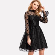 Shein Polka Dot Organza Overlay Fit & Flare Dress