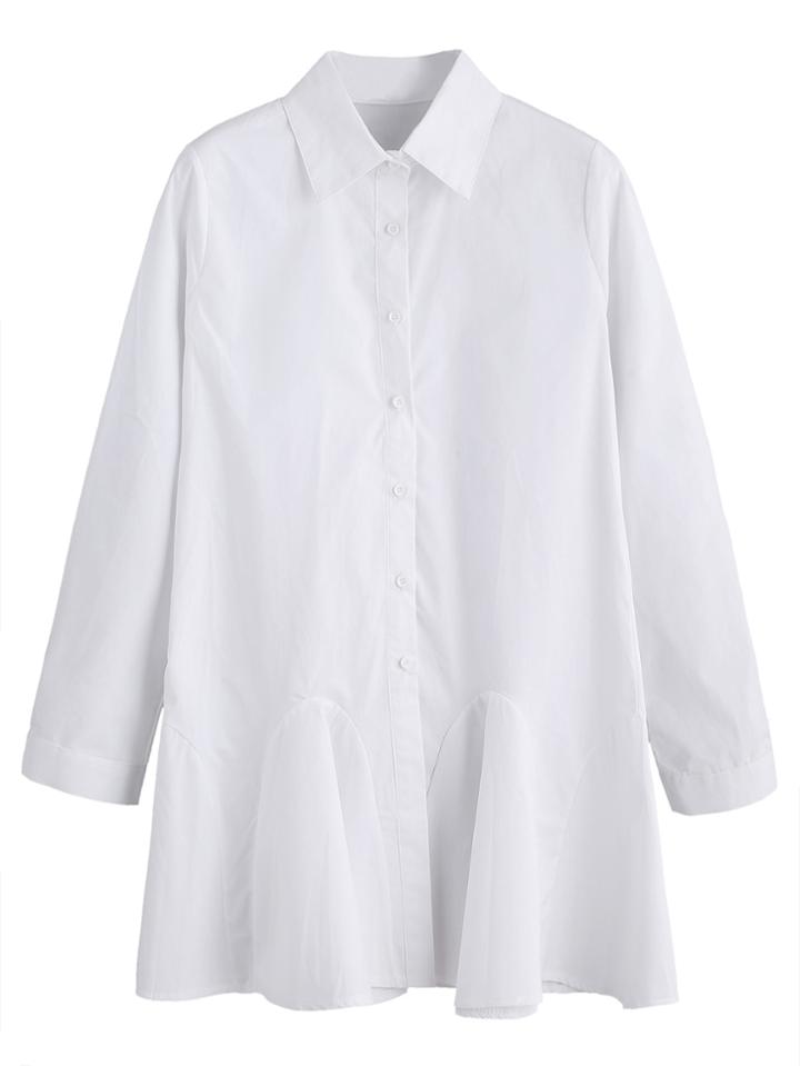 Shein White Ruffle Hem Button Front Blouse