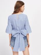 Shein Trumpet Sleeve Obi Belt Detail Blouse