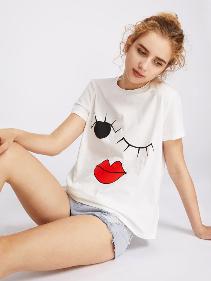 Shein Wink Emotion Print T-shirt