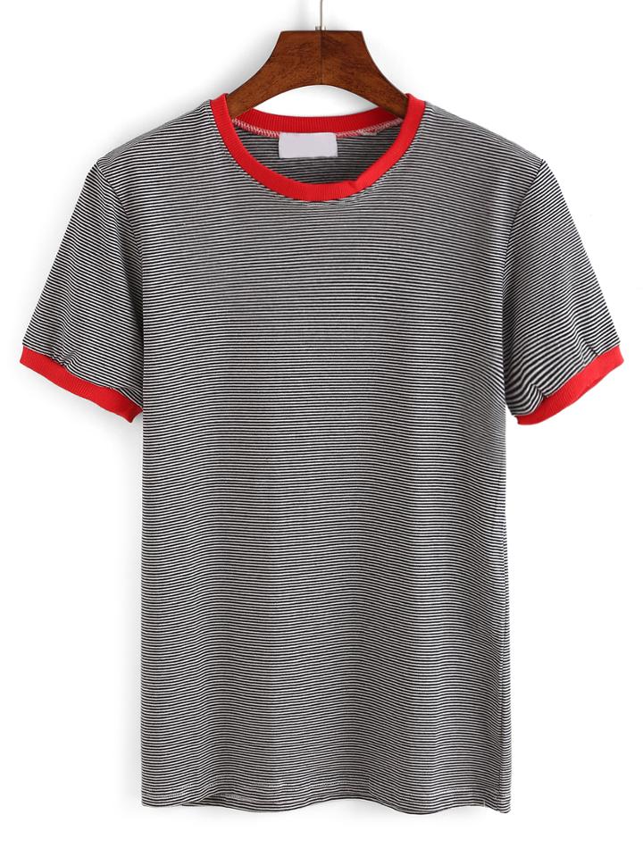 Shein Black Contrast Striped T-shirt