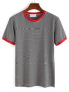 Shein Black Contrast Striped T-shirt