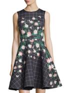 Shein Black Grid Floral A-line Dress