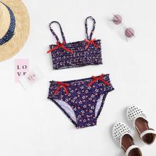 Shein Girls Shirred Calico Print Bikini Set