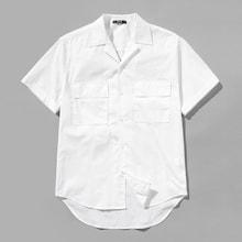 Shein Men Button & Pocket Up Solid Top