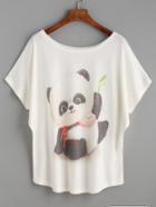 Shein White Panda Print Dolman Sleeve T-shirt