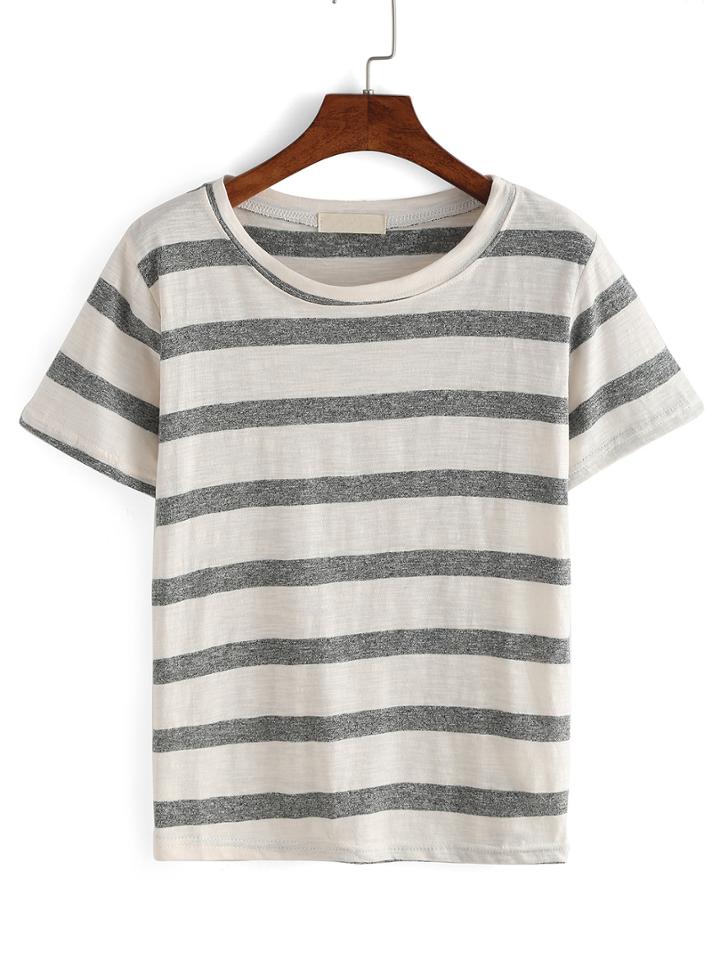 Shein Round Neck Thick Stripe T-shirt