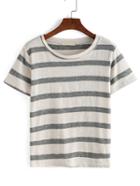Shein Round Neck Thick Stripe T-shirt
