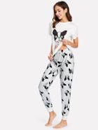 Shein Dog Print Top & Pants Pajama Set