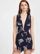 Shein Plunging Twist Cut Out Self Tied Back Romper