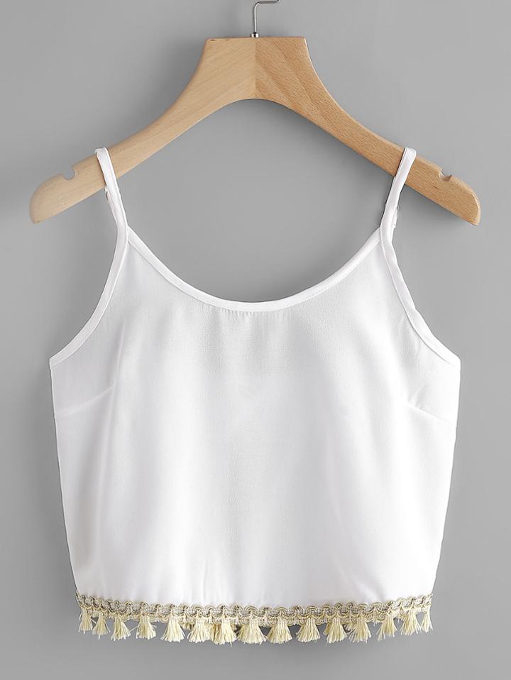 Shein Contrast Tassel Crisscross Back Crop Cami Top