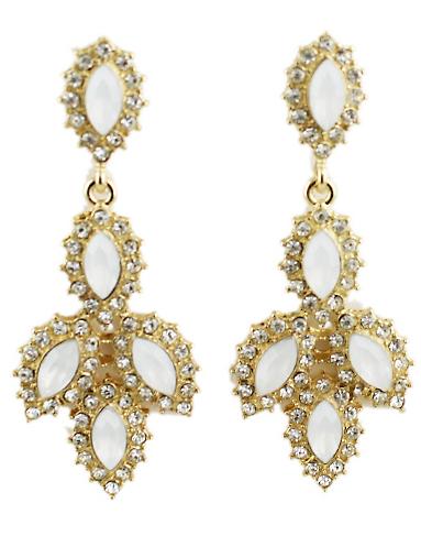 Shein White Gemstone Gold Diamond Earrings