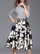 Shein Grey Knit Sweater Top With Print Skirt